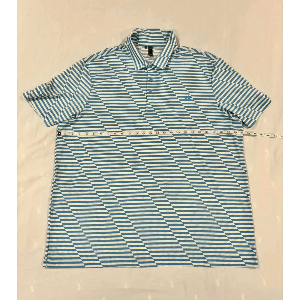 Adidas Mens Golf Polo Shirt Blue‎ White Striped Conquistador 2XL Geometric Mesh